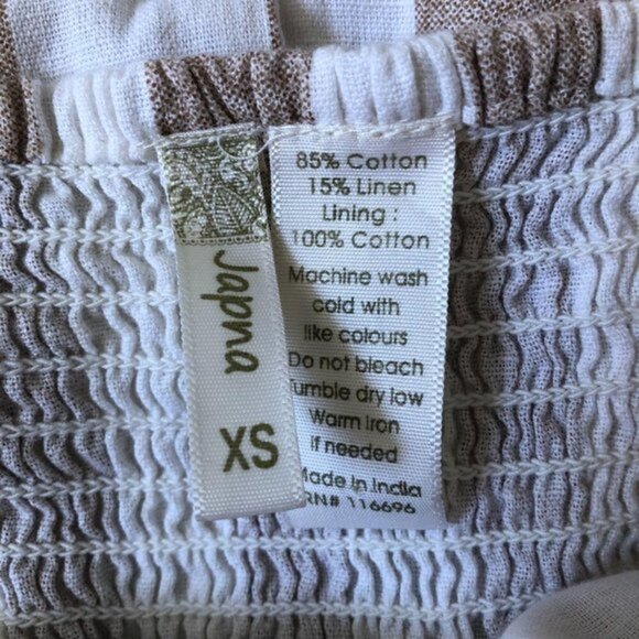 Japna Cotton Linen Striped Jumpsuit XS Tan White - Picture 3 of 6